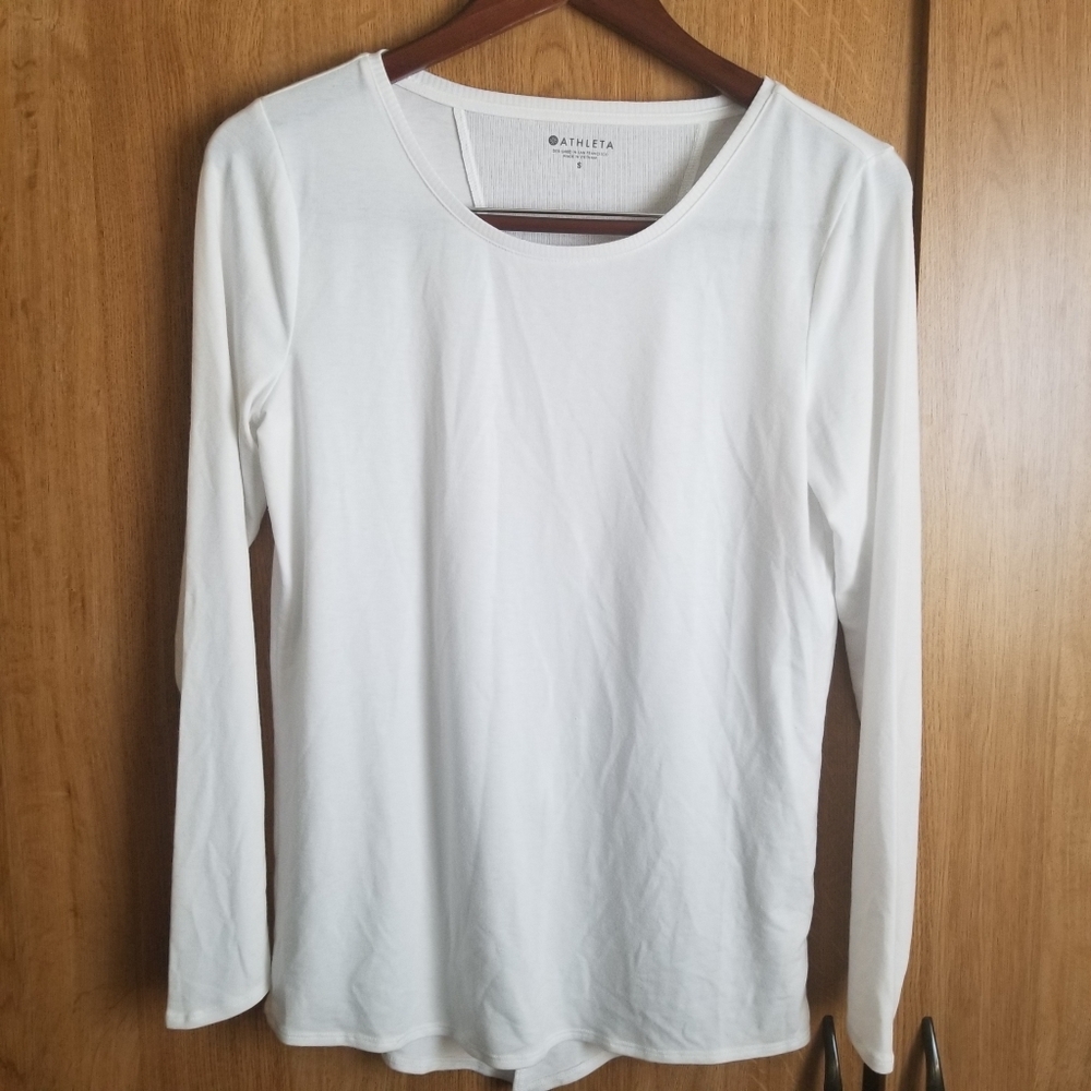 Athleta White Longsleeve Top Slit Lower Back Sz S